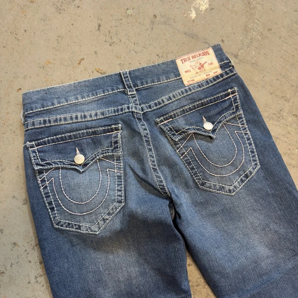 True Religion Ricky Relaxed Straight Jeans Blue Contrast Stitch Mens 33x31